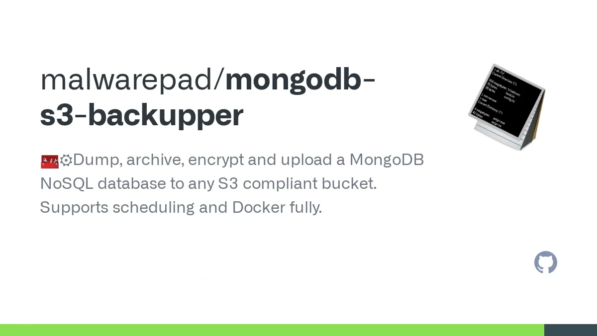 Tool to automate dumping, archiving, encrypting and uploading a MongoDB NoSQL database to any S3 compliant bucket.